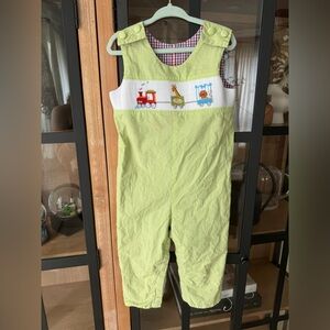 Reversible Jon Jon Smocked longall romper baby toddler boy overalls trucks train